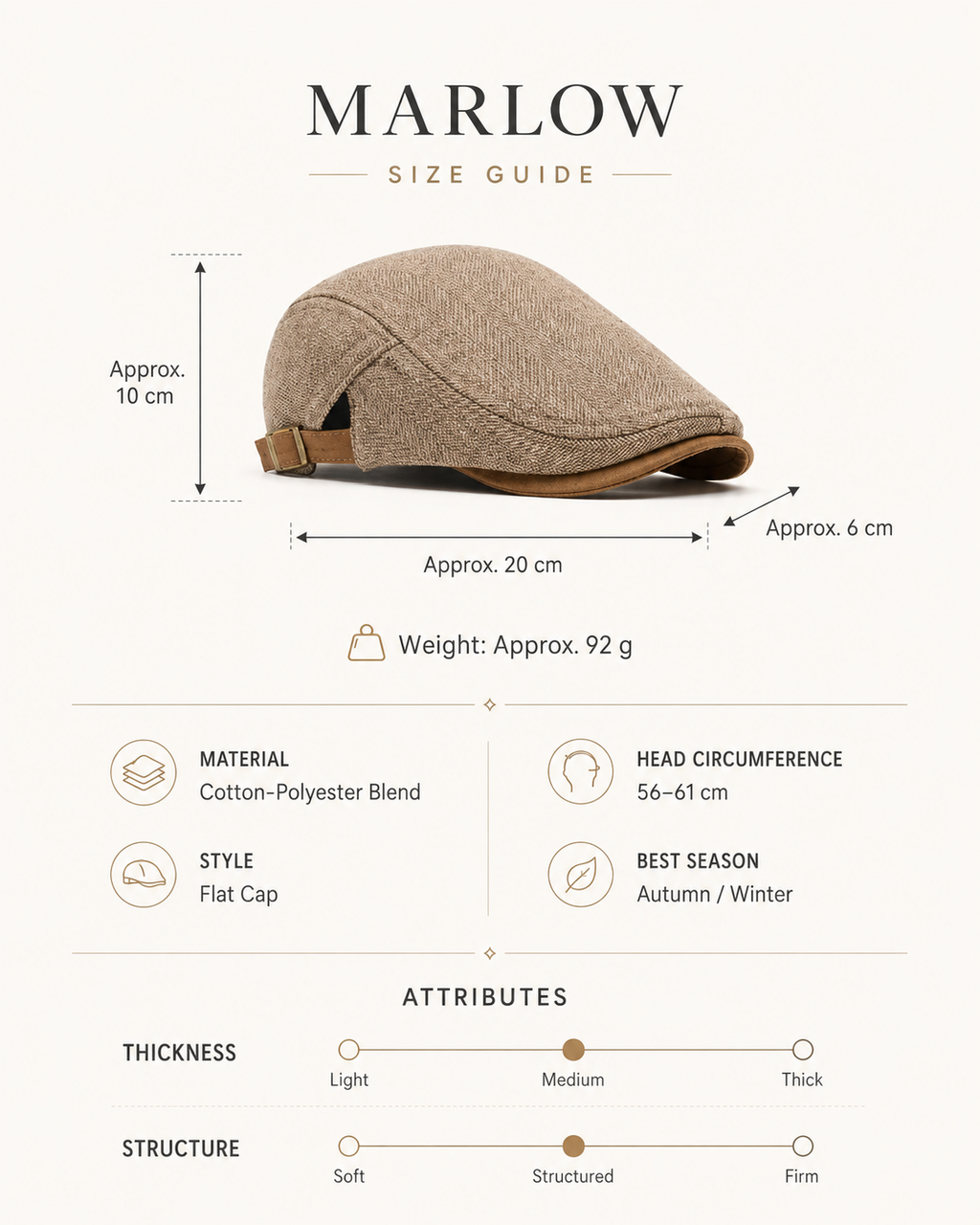 Marlow - Men's Ultra Comfortable Herringbone Cap
