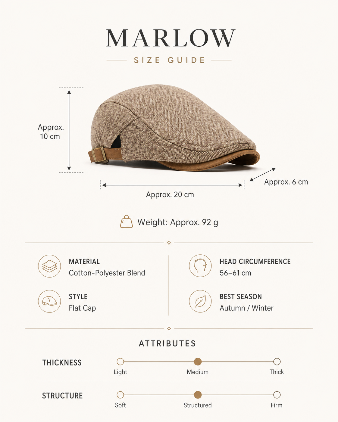 Marlow - Men's Ultra Comfortable Herringbone Cap